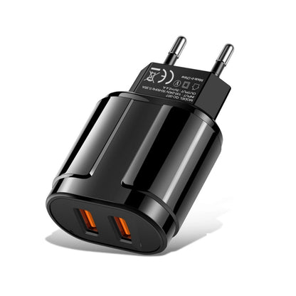 Portable Dual USB Mobile Phone Tablet Universal Charging Head Travel Charger, EU Plug, EU Plug