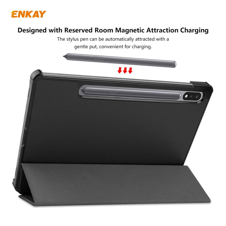 ENKAY ENK-8010 PU Leather + Plastic Smart Case with Three-folding Holder for Samsung Galaxy Tab S7 11.0 T870 / T875, For Galaxy Tab S8 / Galaxy Tab S7 11.0