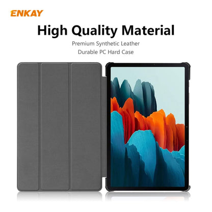 ENKAY ENK-8010 PU Leather + Plastic Smart Case with Three-folding Holder for Samsung Galaxy Tab S7 11.0 T870 / T875, For Galaxy Tab S8 / Galaxy Tab S7 11.0
