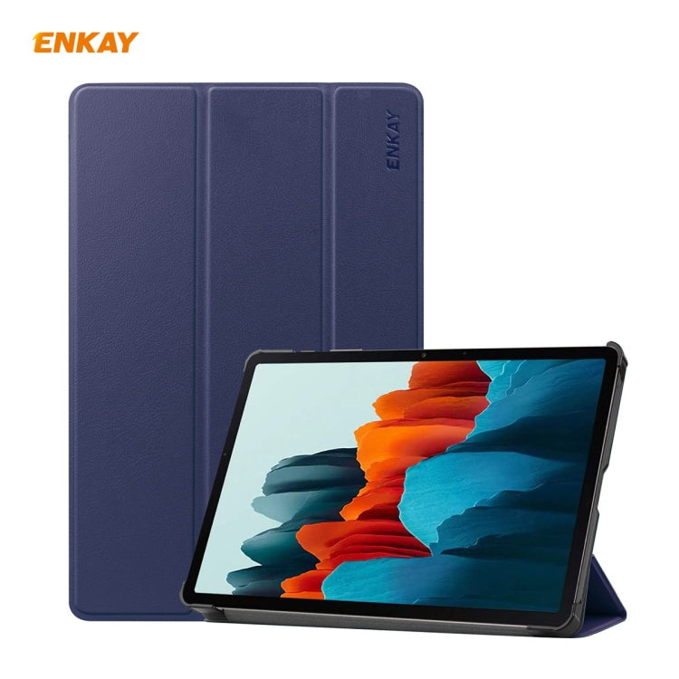 ENKAY ENK-8010 PU Leather + Plastic Smart Case with Three-folding Holder for Samsung Galaxy Tab S7 11.0 T870 / T875, For Galaxy Tab S8 / Galaxy Tab S7 11.0