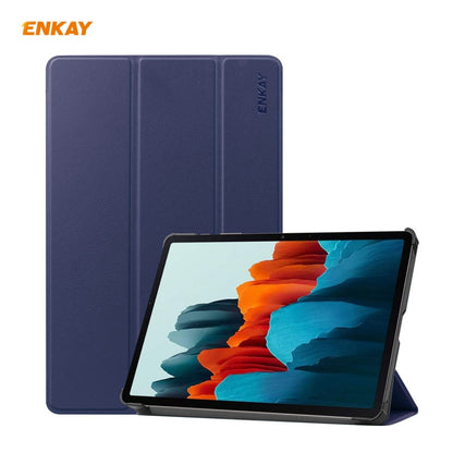 ENKAY ENK-8010 PU Leather + Plastic Smart Case with Three-folding Holder for Samsung Galaxy Tab S7 11.0 T870 / T875, For Galaxy Tab S8 / Galaxy Tab S7 11.0