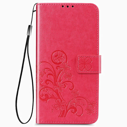 For Google Pixel 4A Four-leaf Clasp Embossed Buckle Mobile Phone Protection Leather Case with Lanyard & Card Slot & Wallet & Bracket Function