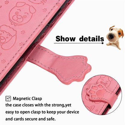 For Google Pixel 4A Cute Cat and Dog Embossed Horizontal Flip Leather Case with Bracket / Card Slot / Wallet / Lanyard