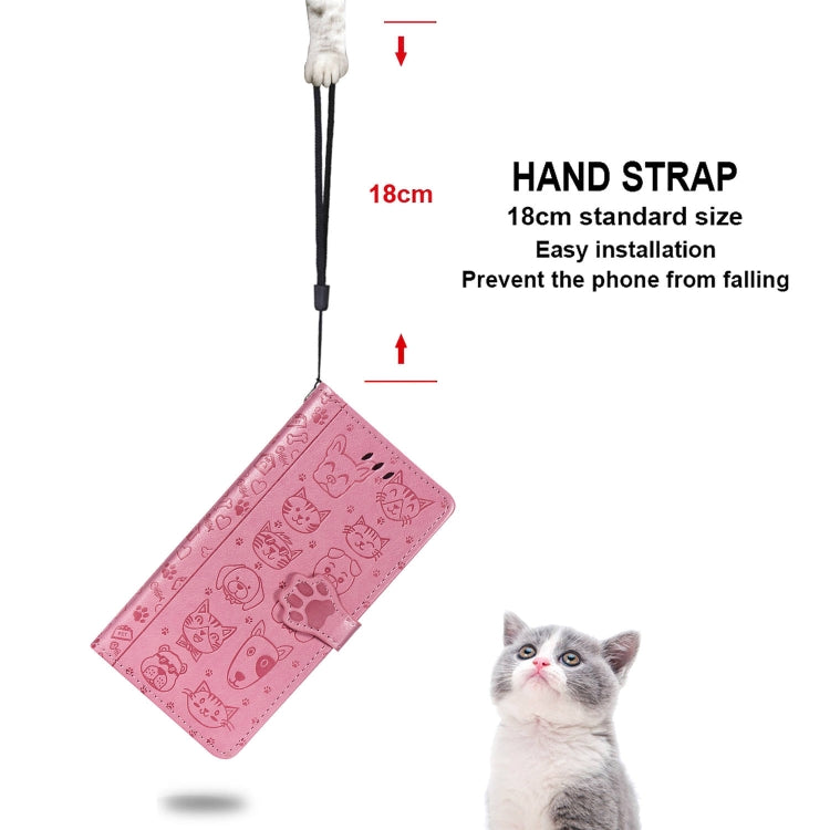 For Google Pixel 4A Cute Cat and Dog Embossed Horizontal Flip Leather Case with Bracket / Card Slot / Wallet / Lanyard