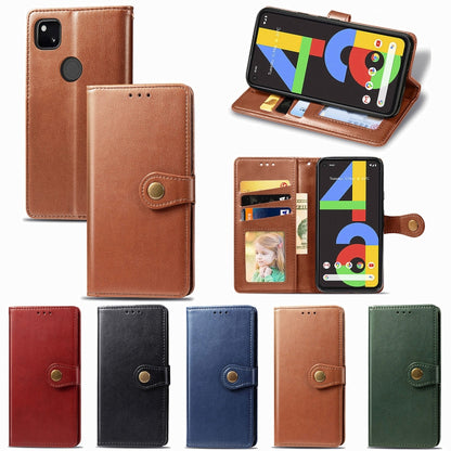 For Google Pixel 4A Retro Solid Color Leather Buckle Phone Case with Lanyard & Photo Frame & Card Slot & Wallet & Stand Function