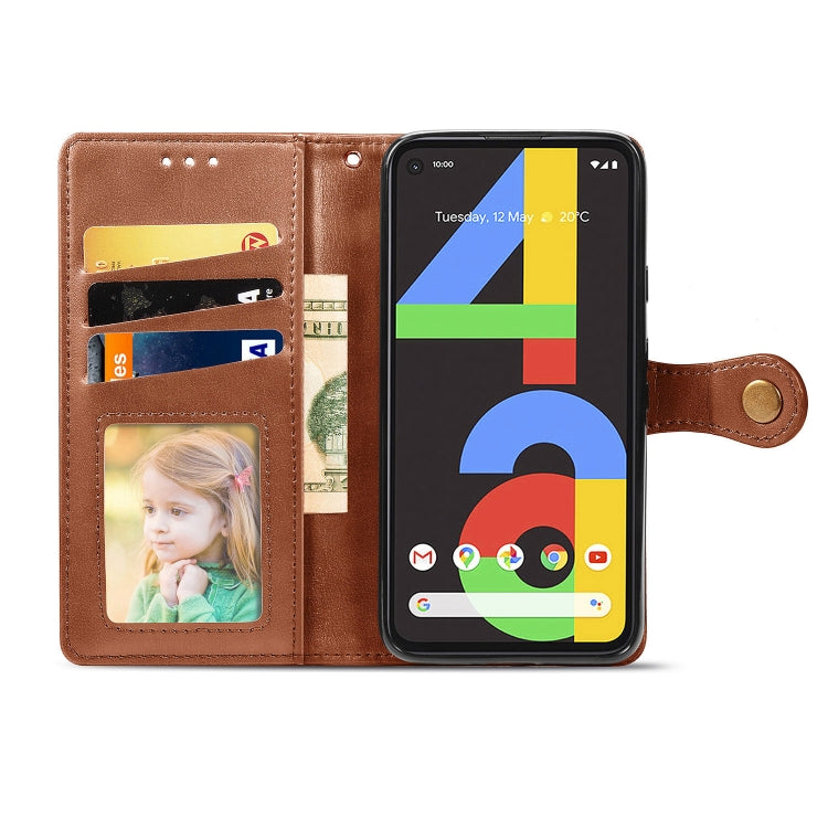 For Google Pixel 4A Retro Solid Color Leather Buckle Phone Case with Lanyard & Photo Frame & Card Slot & Wallet & Stand Function