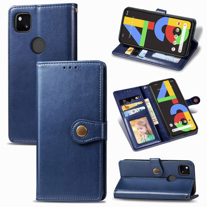 For Google Pixel 4A Retro Solid Color Leather Buckle Phone Case with Lanyard & Photo Frame & Card Slot & Wallet & Stand Function