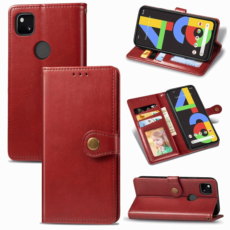 For Google Pixel 4A Retro Solid Color Leather Buckle Phone Case with Lanyard & Photo Frame & Card Slot & Wallet & Stand Function