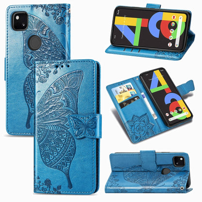 For Google Pixel 4A Butterfly Love Flower Embossed Horizontal Flip Leather Case with Bracket / Card Slot / Wallet / Lanyard