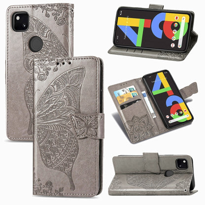 For Google Pixel 4A Butterfly Love Flower Embossed Horizontal Flip Leather Case with Bracket / Card Slot / Wallet / Lanyard