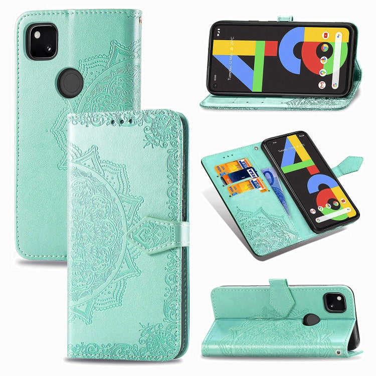 For Google Pixel 4a Mandala Flower Embossed Horizontal Flip Leather Case with Bracket / Card Slot / Wallet / Lanyard