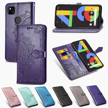 For Google Pixel 4a Mandala Flower Embossed Horizontal Flip Leather Case with Bracket / Card Slot / Wallet / Lanyard