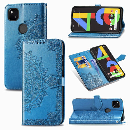 For Google Pixel 4a Mandala Flower Embossed Horizontal Flip Leather Case with Bracket / Card Slot / Wallet / Lanyard