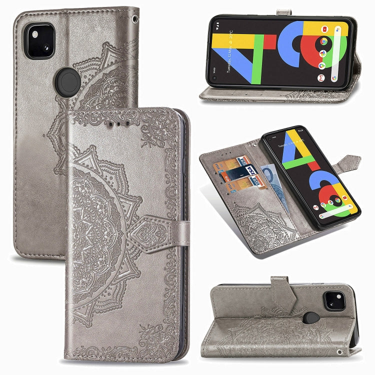 For Google Pixel 4a Mandala Flower Embossed Horizontal Flip Leather Case with Bracket / Card Slot / Wallet / Lanyard