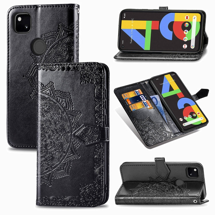 For Google Pixel 4a Mandala Flower Embossed Horizontal Flip Leather Case with Bracket / Card Slot / Wallet / Lanyard