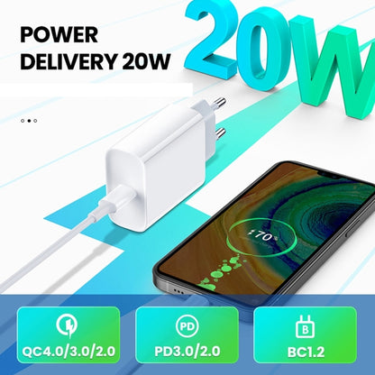 PD 20W Single USB-C / Type-C Interface Travel Charger, EU Plug, Actual 20W EU Plug