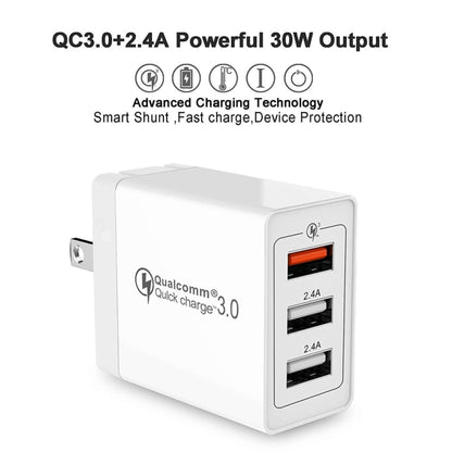 SDC-30W 30W QC 3.0 USB + 2.4A Dual USB 2.0 Ports Mobile Phone Tablet PC Universal Quick Charger Travel Charger, US Plug, US Plug