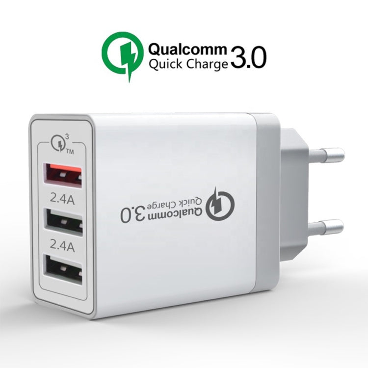 SDC-30W 30W QC 3.0 USB + 2.4A Dual USB 2.0 Ports Mobile Phone Tablet PC Universal Quick Charger Travel Charger, EU Plug, EU Plug