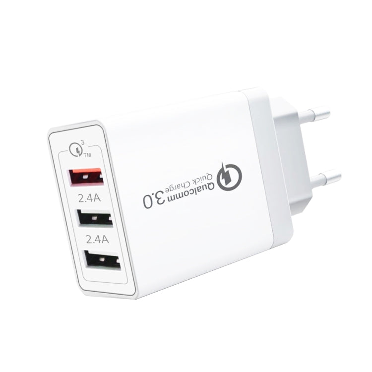 SDC-30W 30W QC 3.0 USB + 2.4A Dual USB 2.0 Ports Mobile Phone Tablet PC Universal Quick Charger Travel Charger, EU Plug, EU Plug