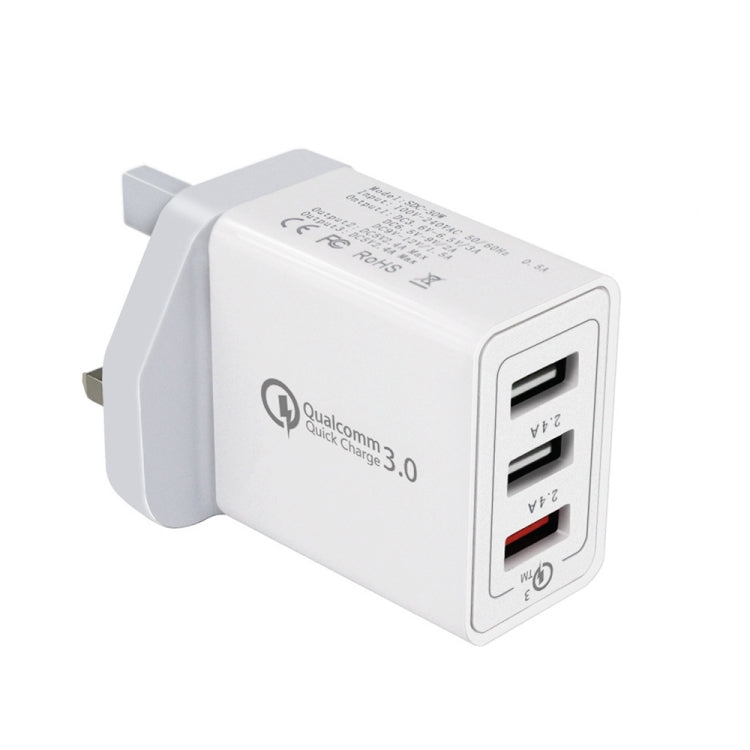 SDC-30W 30W QC 3.0 USB + 2.4A Dual USB 2.0 Ports Mobile Phone Tablet PC Universal Quick Charger Travel Charger, UK Plug, UK Plug
