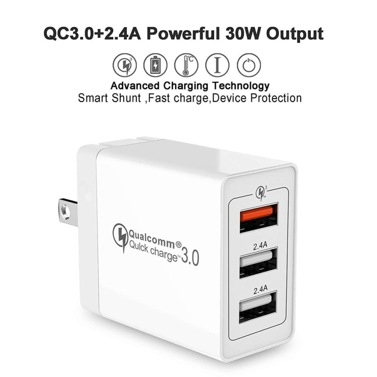SDC-30W 2 in 1 USB to Micro USB Data Cable + 30W QC 3.0 USB + 2.4A Dual USB 2.0 Ports Mobile Phone Tablet PC Universal Quick Charger Travel Charger Set, US Plug, with Micro USB Cable, US Plug