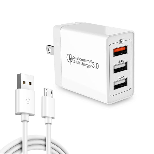 SDC-30W 2 in 1 USB to Micro USB Data Cable + 30W QC 3.0 USB + 2.4A Dual USB 2.0 Ports Mobile Phone Tablet PC Universal Quick Charger Travel Charger Set, US Plug, with Micro USB Cable, US Plug