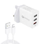 SDC-30W 2 in 1 USB to 8 Pin Data Cable + 30W QC 3.0 USB + 2.4A Dual USB 2.0 Ports Mobile Phone Tablet PC Universal Quick Charger Travel Charger Set,  UK Plug, with 8 Pin Cable, UK Plug
