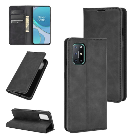 For OnePlus 8T Retro-skin Business Magnetic Suction Leather Case with Holder & Card Slots & Wallet