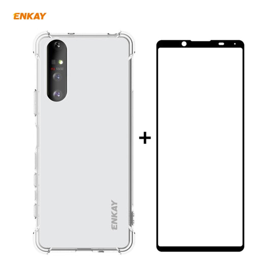 Hat-Prince ENKAY Clear TPU Shockproof Case Soft Anti-slip Cover + 0.26mm 9H 2.5D Full Glue Full Coverage Tempered Glass Protector Film