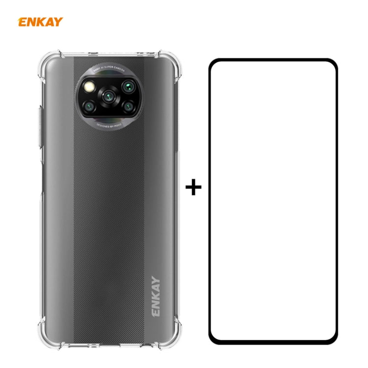 Hat-Prince ENKAY Clear TPU Shockproof Case Soft Anti-slip Cover + 0.26mm 9H 2.5D Full Glue Full Coverage Tempered Glass Protector Film