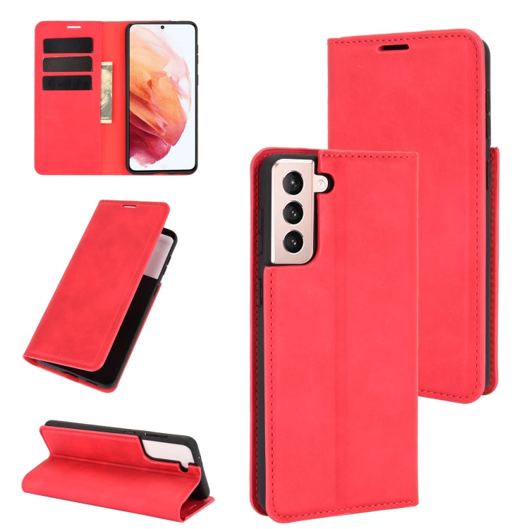 For Samsung Galaxy S21 Retro-skin Business Magnetic Suction Leather Case with Holder & Card Slots & Wallet