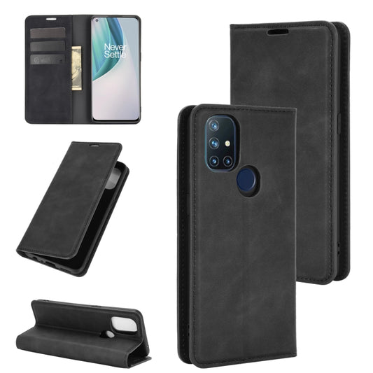 For OnePlus Nord N10 5G Retro-skin Business Magnetic Suction Leather Case with Holder & Card Slots & Wallet