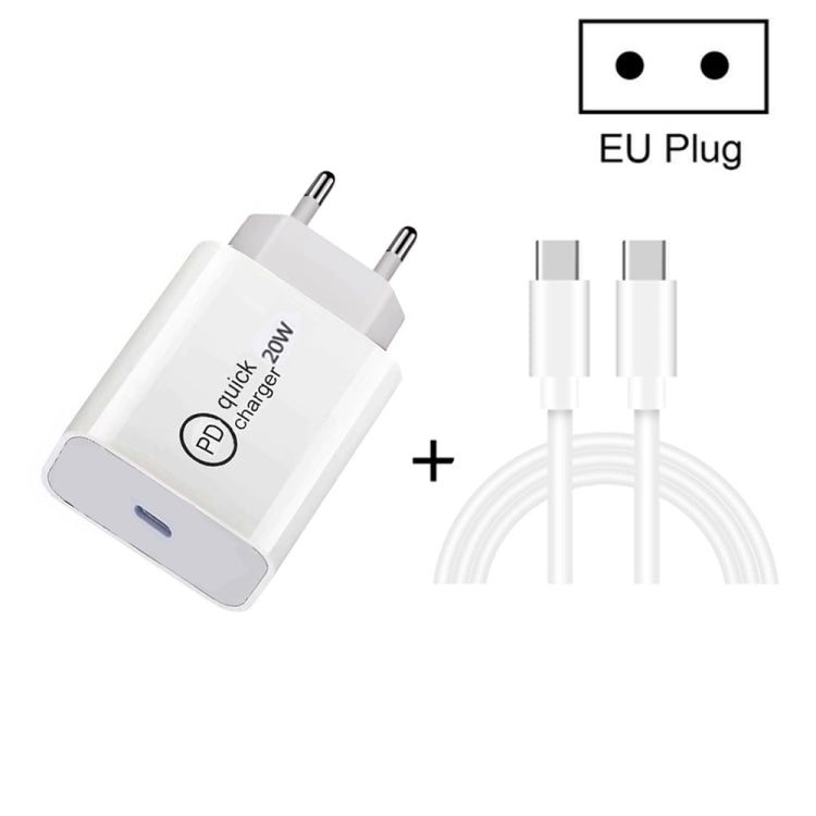 SDC-20W 2 in 1 PD 20W USB-C / Type-C Travel Charger + 3A PD 3.0   USB-C / Type-C to USB-C / Type-C Fast Charge Data Cable Set, Cable Length: 1m,, US Plug, EU Plug, UK Plug