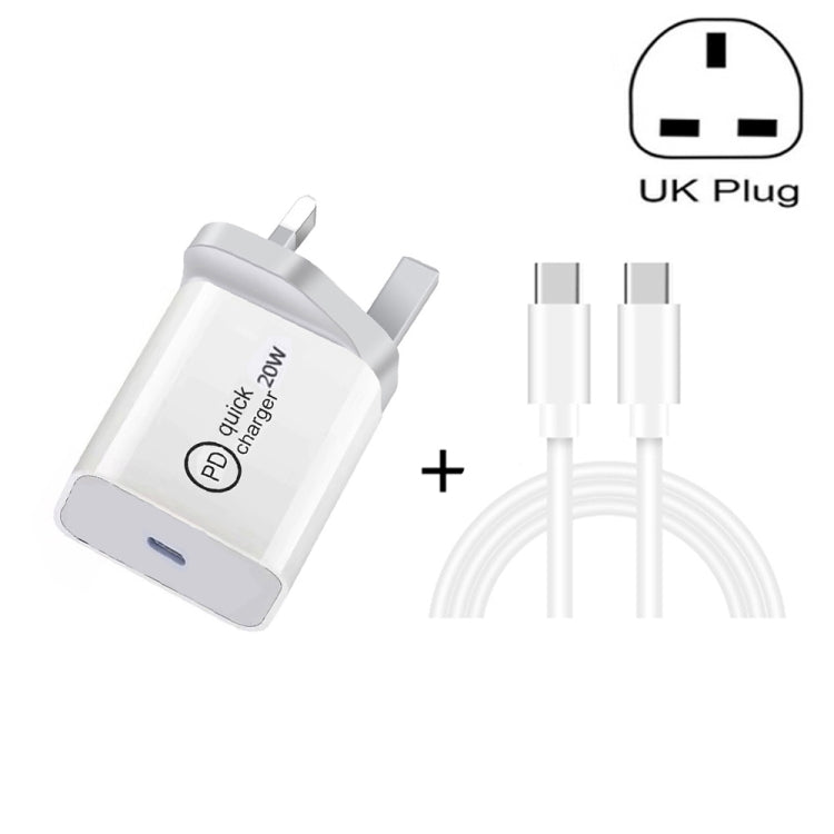 SDC-20W 2 in 1 PD 20W USB-C / Type-C Travel Charger + 3A PD 3.0   USB-C / Type-C to USB-C / Type-C Fast Charge Data Cable Set, Cable Length: 1m,, US Plug, EU Plug, UK Plug