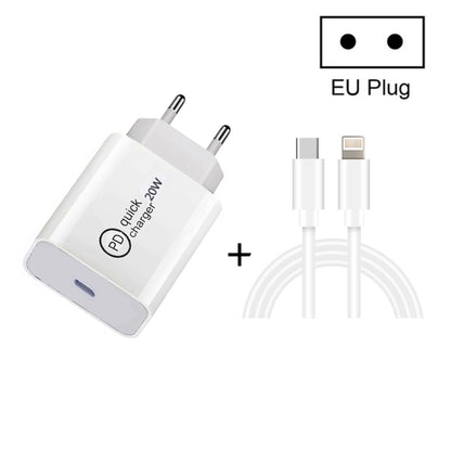 SDC-20W 2 in 1 PD 20W USB-C / Type-C Travel Charger + 3A PD3.0 USB-C / Type-C to 8 Pin Fast Charge Data Cable Set, Cable Length: 1m,, US Plug, EU Plug, UK Plug