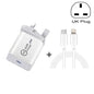 SDC-20W 2 in 1 PD 20W USB-C / Type-C Travel Charger + 3A PD3.0 USB-C / Type-C to 8 Pin Fast Charge Data Cable Set, Cable Length: 1m,, US Plug, EU Plug, UK Plug