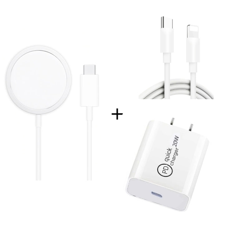 XJ-32 3 in 1 15W Magnetic Suction Wreless Charging + PD 20W USB-C / Type-C Travel Charging + USB-C / Type-C to 8 Pin Fast Charging Cable for iPhone Series, US Plug, EU Plug, UK Plug