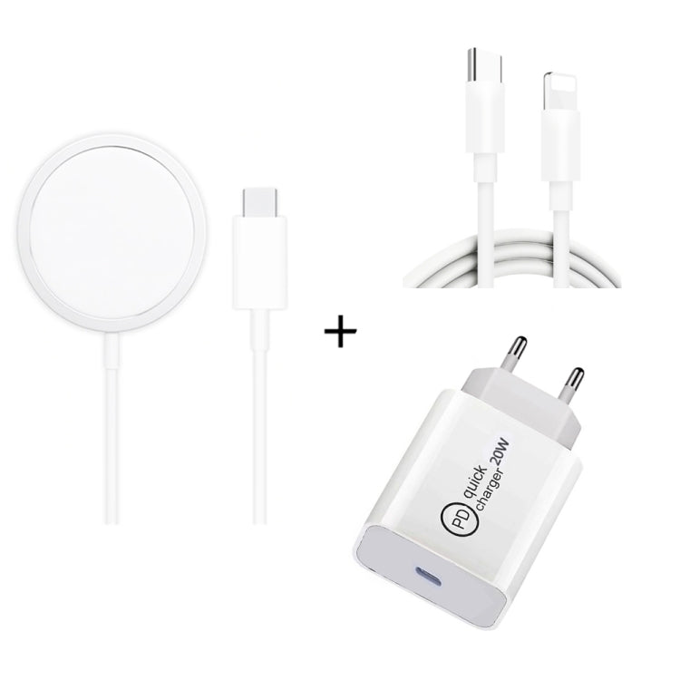 XJ-32 3 in 1 15W Magnetic Suction Wreless Charging + PD 20W USB-C / Type-C Travel Charging + USB-C / Type-C to 8 Pin Fast Charging Cable for iPhone Series, US Plug, EU Plug, UK Plug