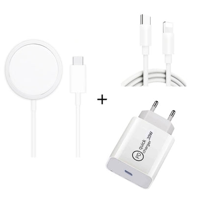XJ-32 3 in 1 15W Magnetic Suction Wreless Charging + PD 20W USB-C / Type-C Travel Charging + USB-C / Type-C to 8 Pin Fast Charging Cable for iPhone Series, US Plug, EU Plug, UK Plug