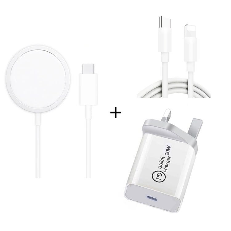 XJ-32 3 in 1 15W Magnetic Suction Wreless Charging + PD 20W USB-C / Type-C Travel Charging + USB-C / Type-C to 8 Pin Fast Charging Cable for iPhone Series, US Plug, EU Plug, UK Plug