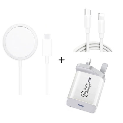 XJ-32 3 in 1 15W Magnetic Suction Wreless Charging + PD 20W USB-C / Type-C Travel Charging + USB-C / Type-C to 8 Pin Fast Charging Cable for iPhone Series, US Plug, EU Plug, UK Plug