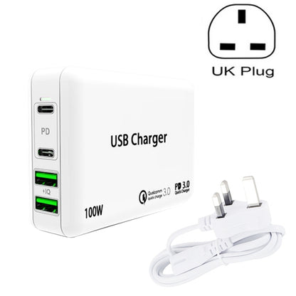 PD 100W Dual USB-C / Type-C + Dual USB 4-port Charger with Power Cable for Apple / Huawei / Samsung Laptop, EU Plug, US Plug, UK Plug