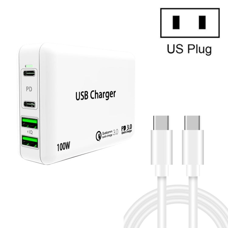 PD100W-A9 PD100W Dual Dort USB-C / Type-C + Dual USB Charger with 5A USB-C / Type-C to USB-C / Type-C Fast Charging Cable for Apple MacBook Series