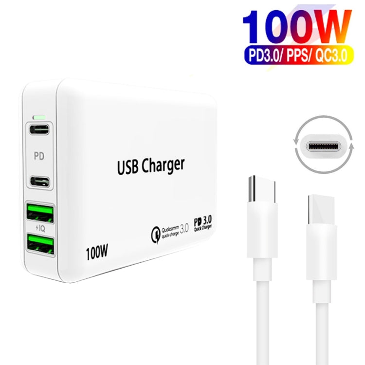 PD100W-A9 PD100W Dual Dort USB-C / Type-C + Dual USB Charger with 5A USB-C / Type-C to USB-C / Type-C Fast Charging Cable for Apple MacBook Series