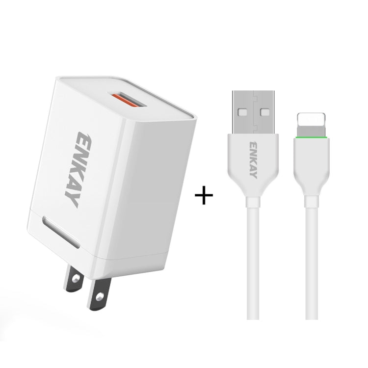 ENKAY Hat-Prince U015 18W 3A QC3.0 Fast Charging Power Adapter US Plug Portable Travel Charger, With 3A 1m 8 Pin Cable, With 3A 1m Type-C Cable, With 3A 1m Micro USB Cable