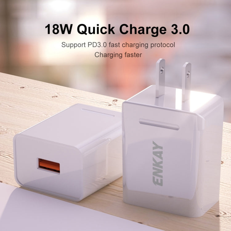 ENKAY Hat-Prince U015 18W 3A QC3.0 Fast Charging Power Adapter US Plug Portable Travel Charger, With 3A 1m 8 Pin Cable, With 3A 1m Type-C Cable, With 3A 1m Micro USB Cable
