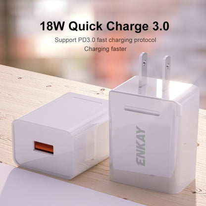 ENKAY Hat-Prince U015 18W 3A QC3.0 Fast Charging Power Adapter US Plug Portable Travel Charger, With 3A 1m 8 Pin Cable, With 3A 1m Type-C Cable, With 3A 1m Micro USB Cable