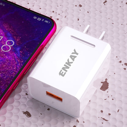 ENKAY Hat-Prince U015 18W 3A QC3.0 Fast Charging Power Adapter US Plug Portable Travel Charger, With 3A 1m 8 Pin Cable, With 3A 1m Type-C Cable, With 3A 1m Micro USB Cable