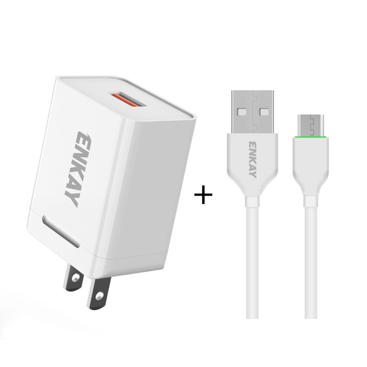 ENKAY Hat-Prince U015 18W 3A QC3.0 Fast Charging Power Adapter US Plug Portable Travel Charger, With 3A 1m 8 Pin Cable, With 3A 1m Type-C Cable, With 3A 1m Micro USB Cable