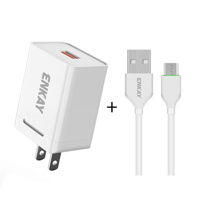ENKAY Hat-Prince U015 18W 3A QC3.0 Fast Charging Power Adapter US Plug Portable Travel Charger, With 3A 1m 8 Pin Cable, With 3A 1m Type-C Cable, With 3A 1m Micro USB Cable